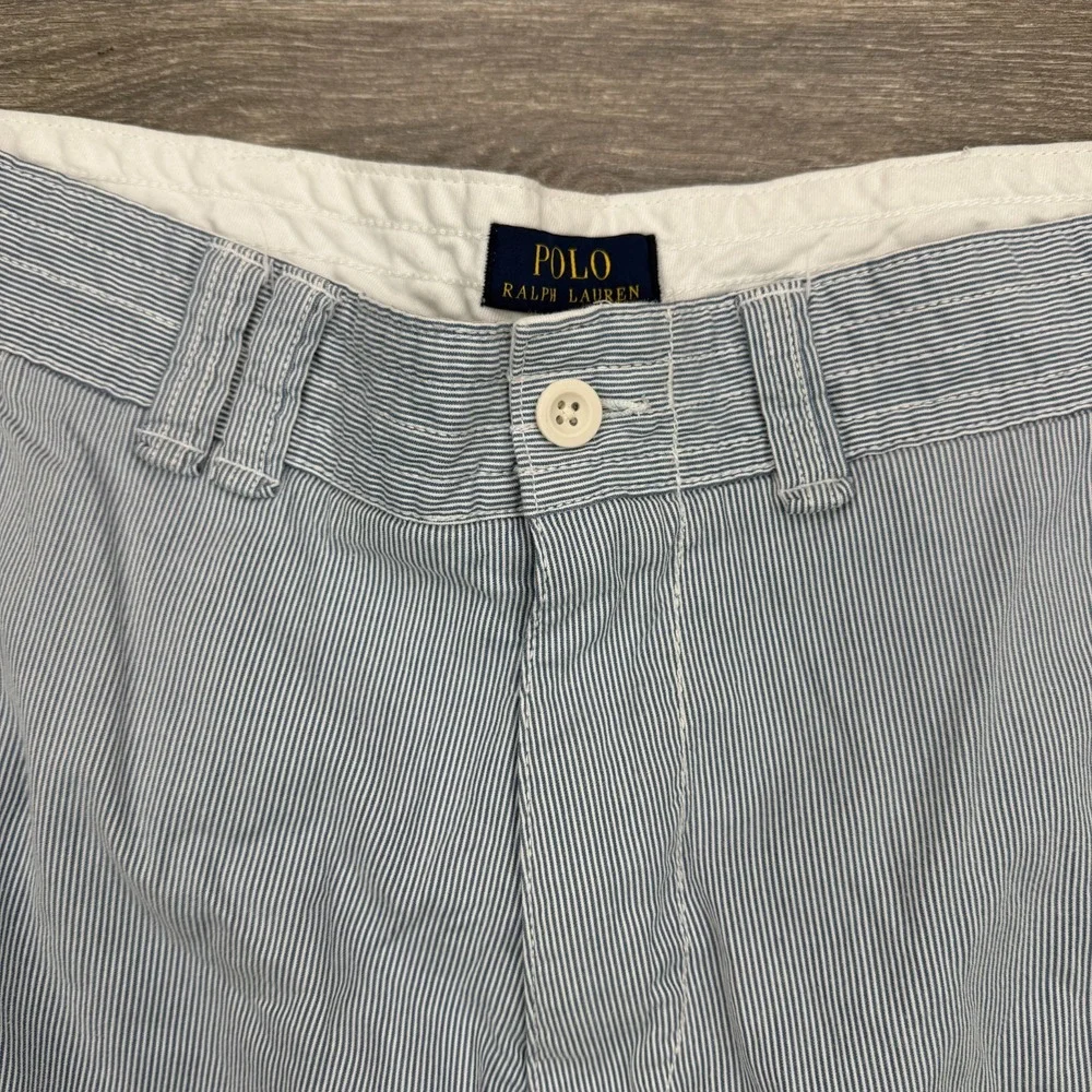 Polo Cargo Shorts Mens 35 White Blue Pinstripe Cotton Classic Y2K Baggy Loose